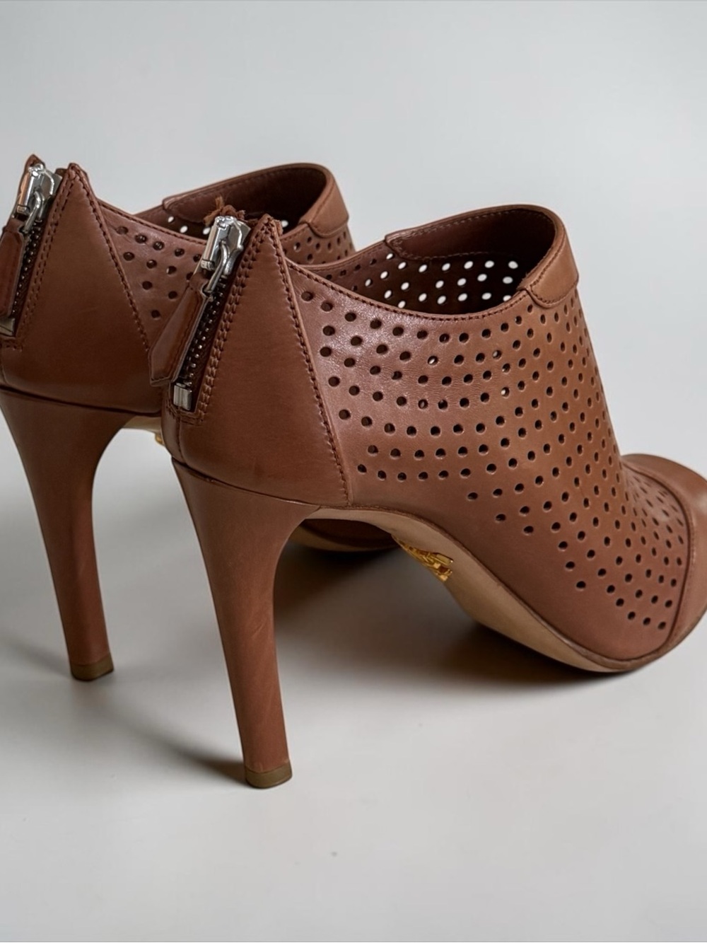 Authentic Prada Tan Perforated Peep-Toe High Heel Booties! Size 5.5 / 35.5 (EU) - Picture 4 of 14